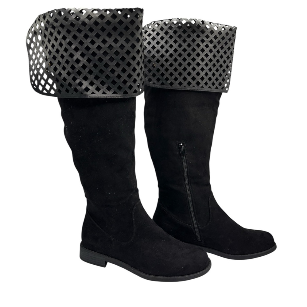 Alaia Black Over the Knee Boots with Lattice Cuff